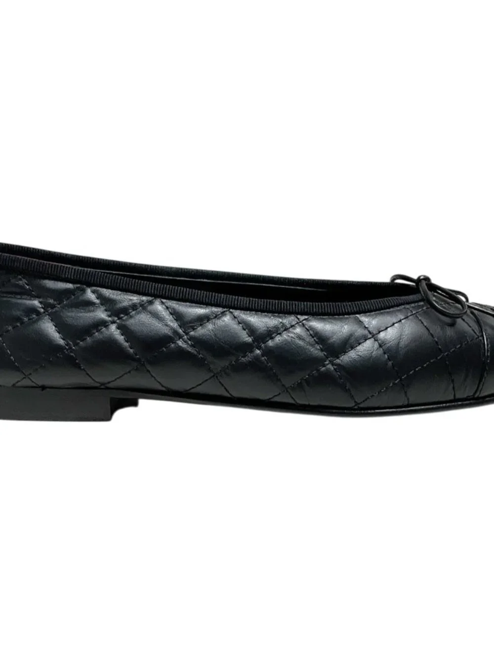 Chanel Black Aged Calfskin Ballet Flats